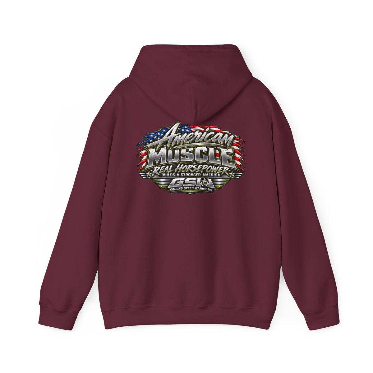 American Muscle Hoodie — 'Real Horsepower' Patriotic Car Enthusiast Sweatshirt