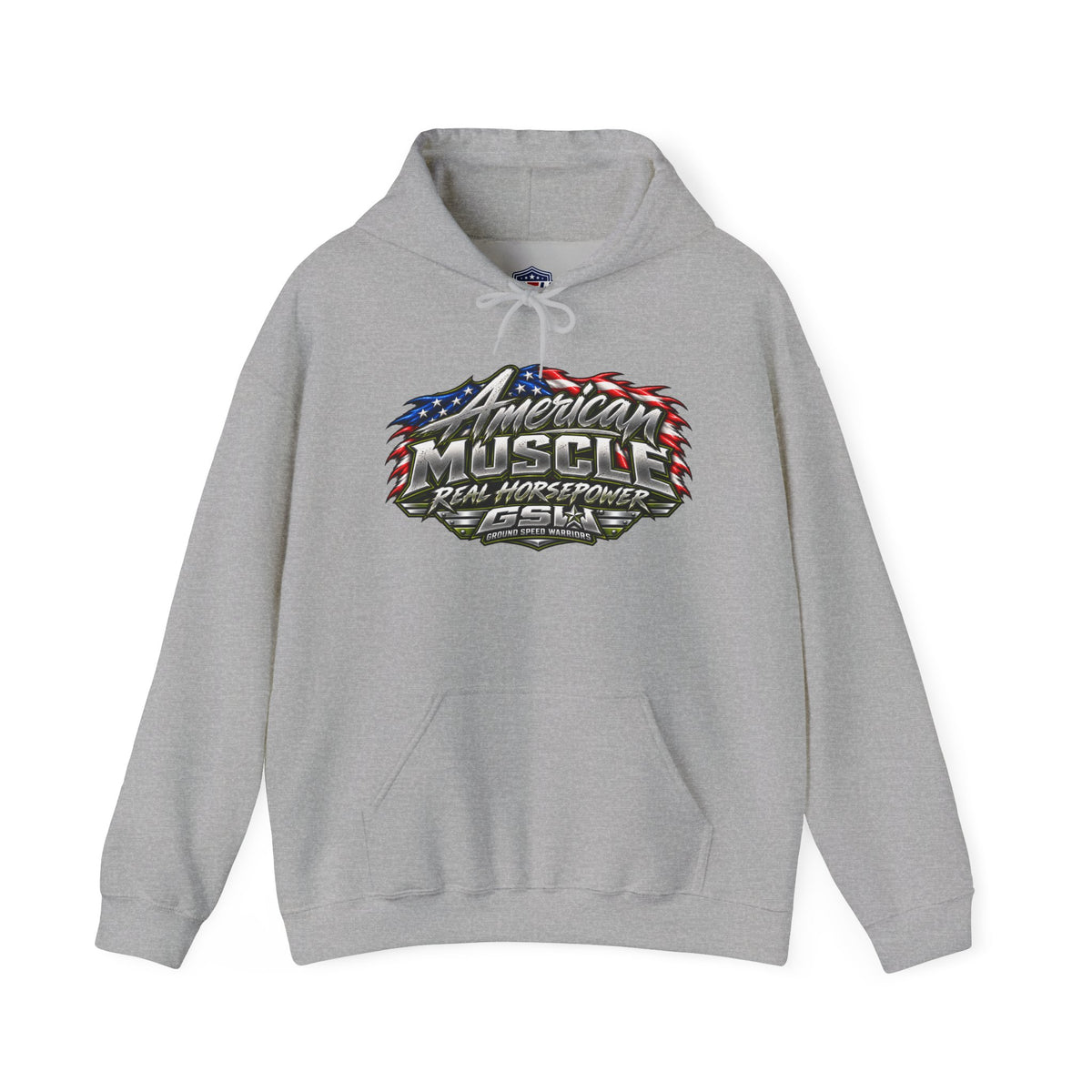 American Muscle Hoodie — 'Real Horsepower' Patriotic Car Enthusiast Sweatshirt