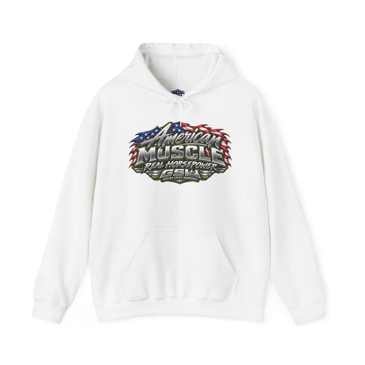 American Muscle Hoodie — 'Real Horsepower' Patriotic Car Enthusiast Sweatshirt