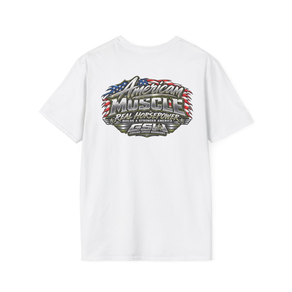 T-Shirt — American Muscle Patriotic Racing Tee ("American Muscle" Graphic)