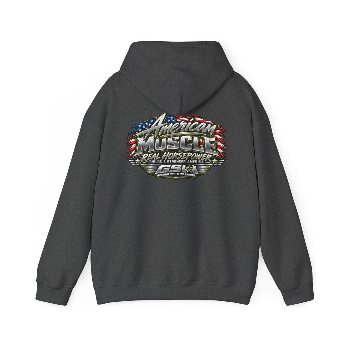 American Muscle Hoodie — 'Real Horsepower' Patriotic Car Enthusiast Sweatshirt