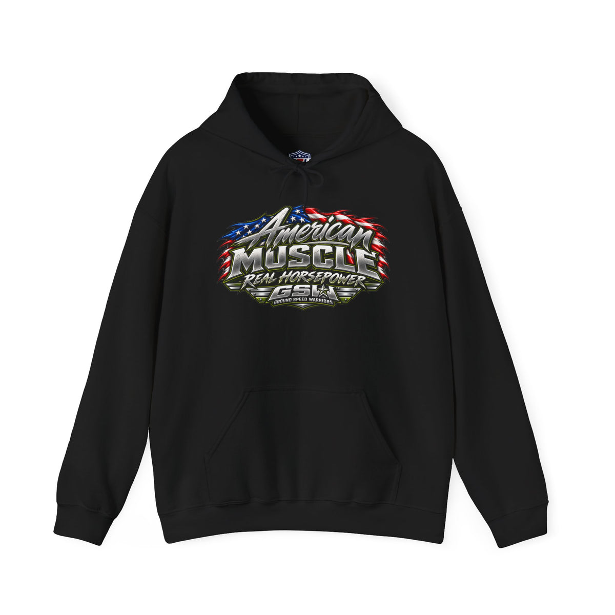 American Muscle Hoodie — 'Real Horsepower' Patriotic Car Enthusiast Sweatshirt