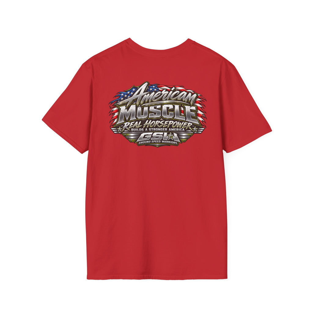 T-Shirt — American Muscle Patriotic Racing Tee ("American Muscle" Graphic)
