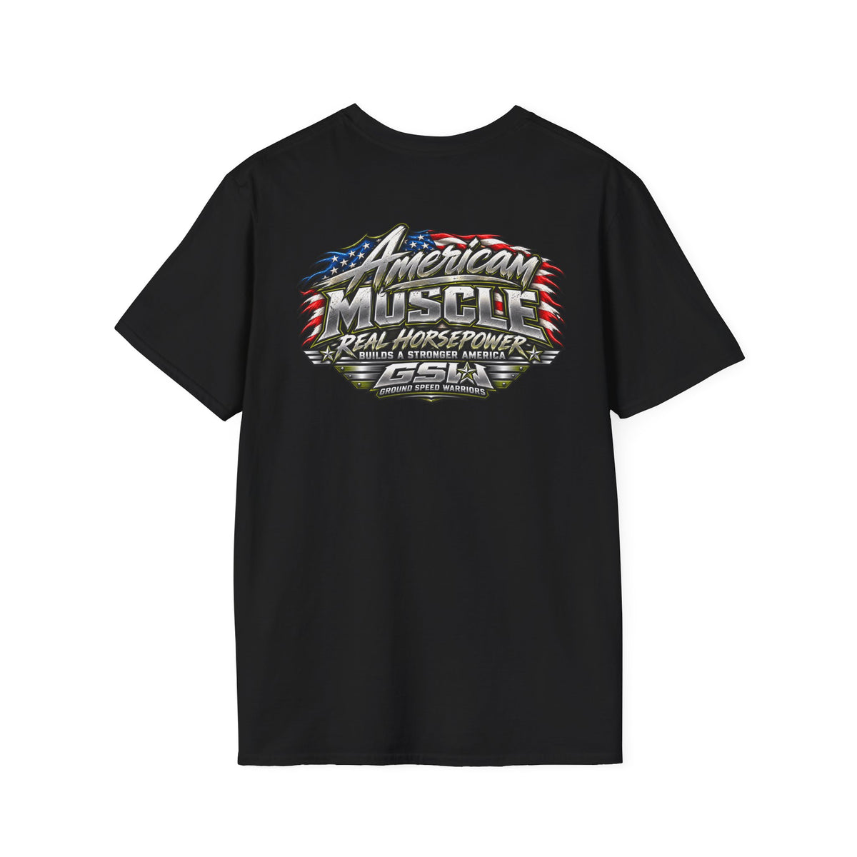 T-Shirt — American Muscle Patriotic Racing Tee ("American Muscle" Graphic)