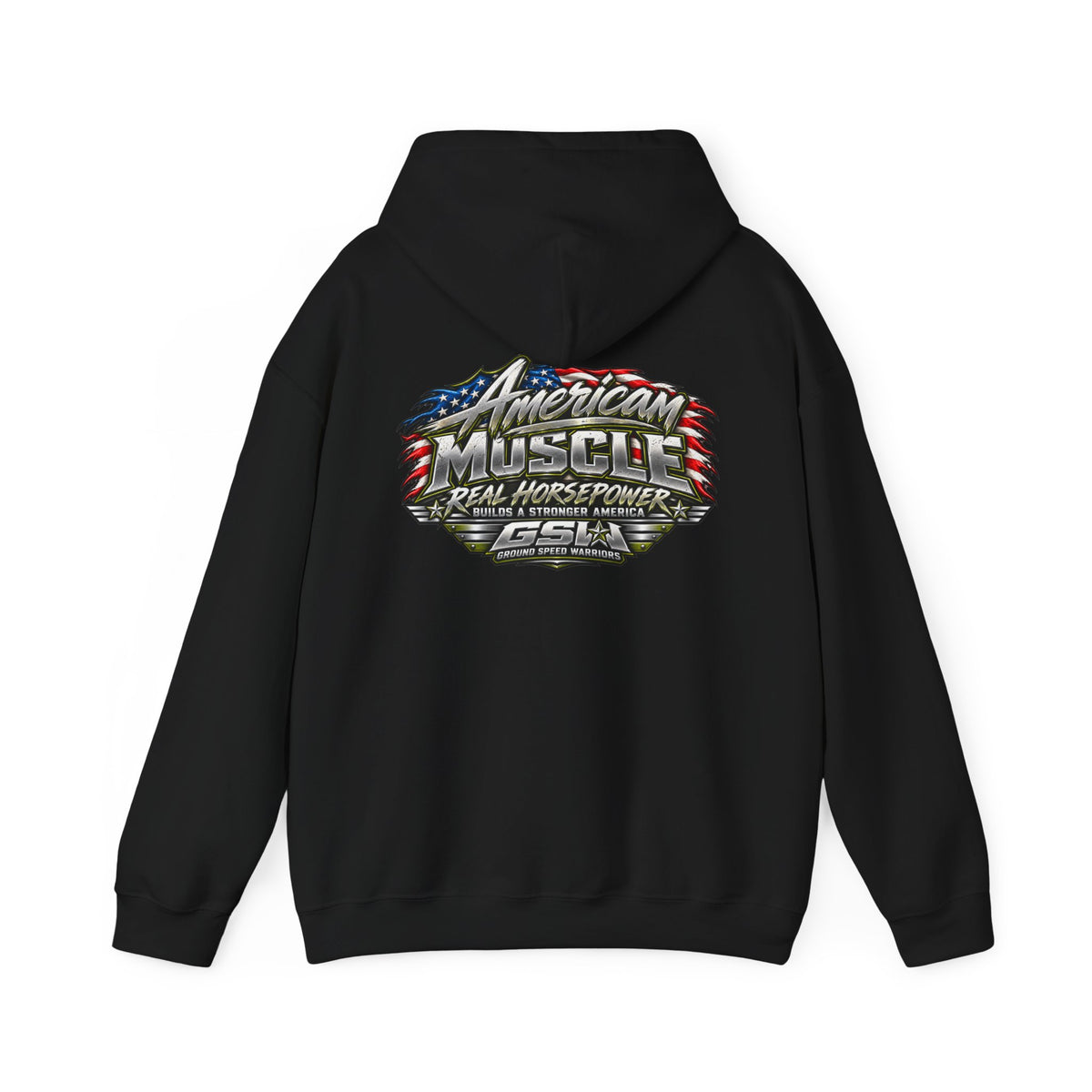 American Muscle Hoodie — 'Real Horsepower' Patriotic Car Enthusiast Sweatshirt
