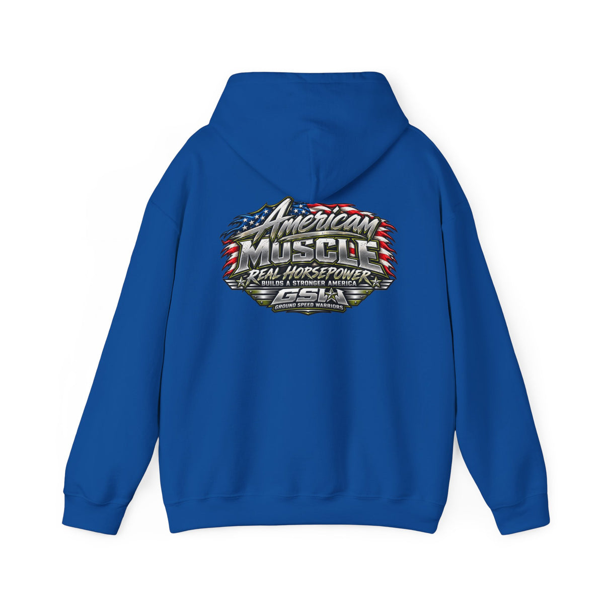 American Muscle Hoodie — 'Real Horsepower' Patriotic Car Enthusiast Sweatshirt