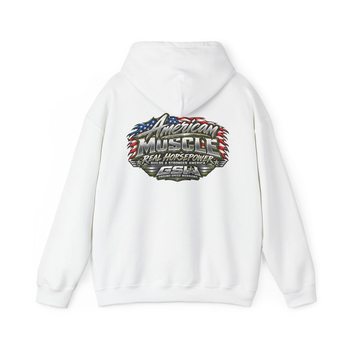 American Muscle Hoodie — 'Real Horsepower' Patriotic Car Enthusiast Sweatshirt