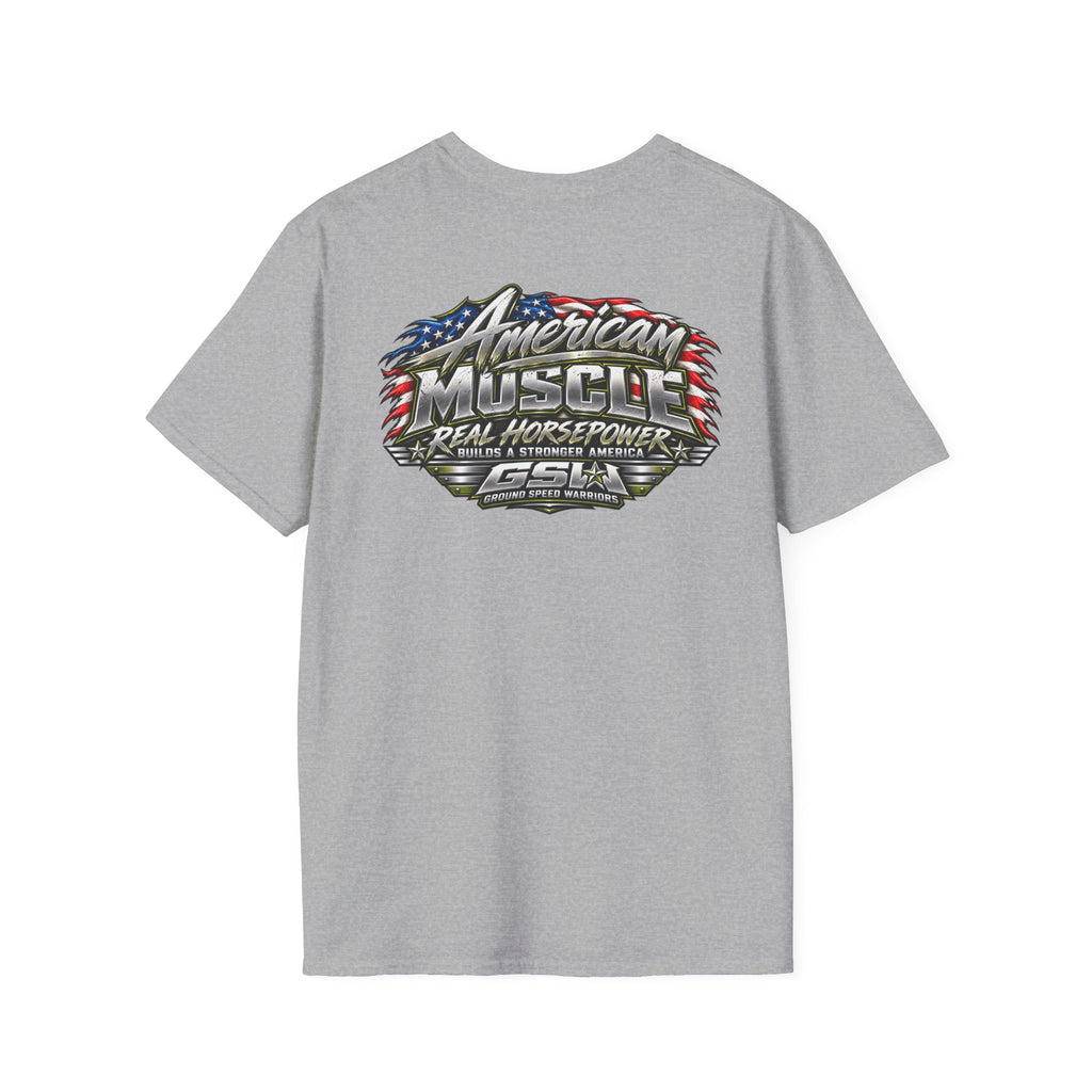 T-Shirt — American Muscle Patriotic Racing Tee ("American Muscle" Graphic)