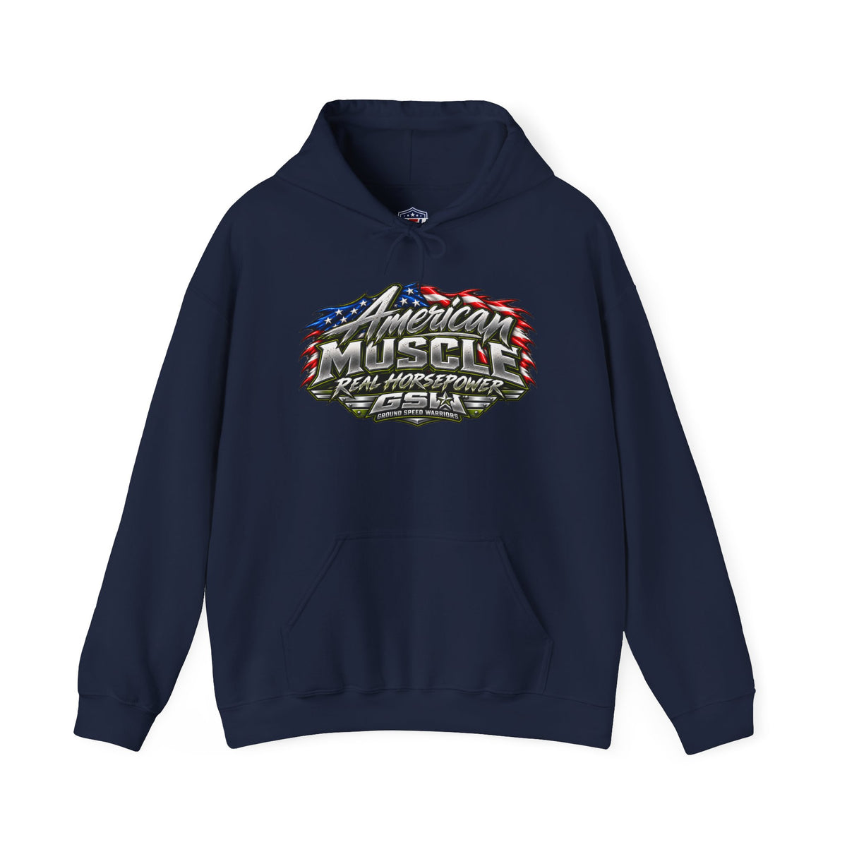 American Muscle Hoodie — 'Real Horsepower' Patriotic Car Enthusiast Sweatshirt
