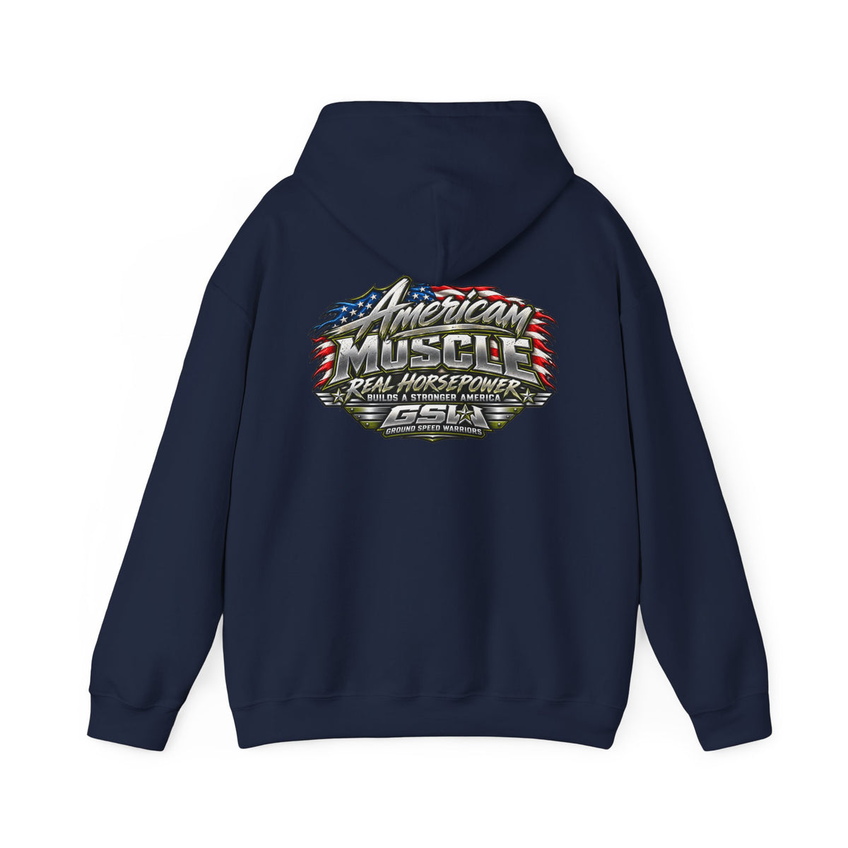 American Muscle Hoodie — 'Real Horsepower' Patriotic Car Enthusiast Sweatshirt