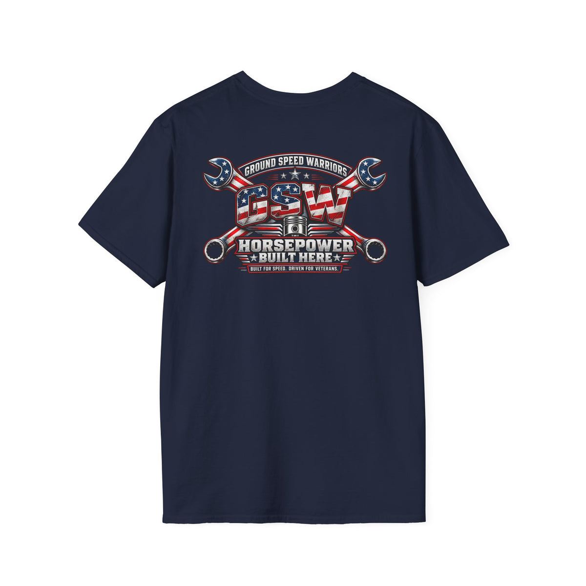 Horsepower Built Here American Flag Garage T-Shirt