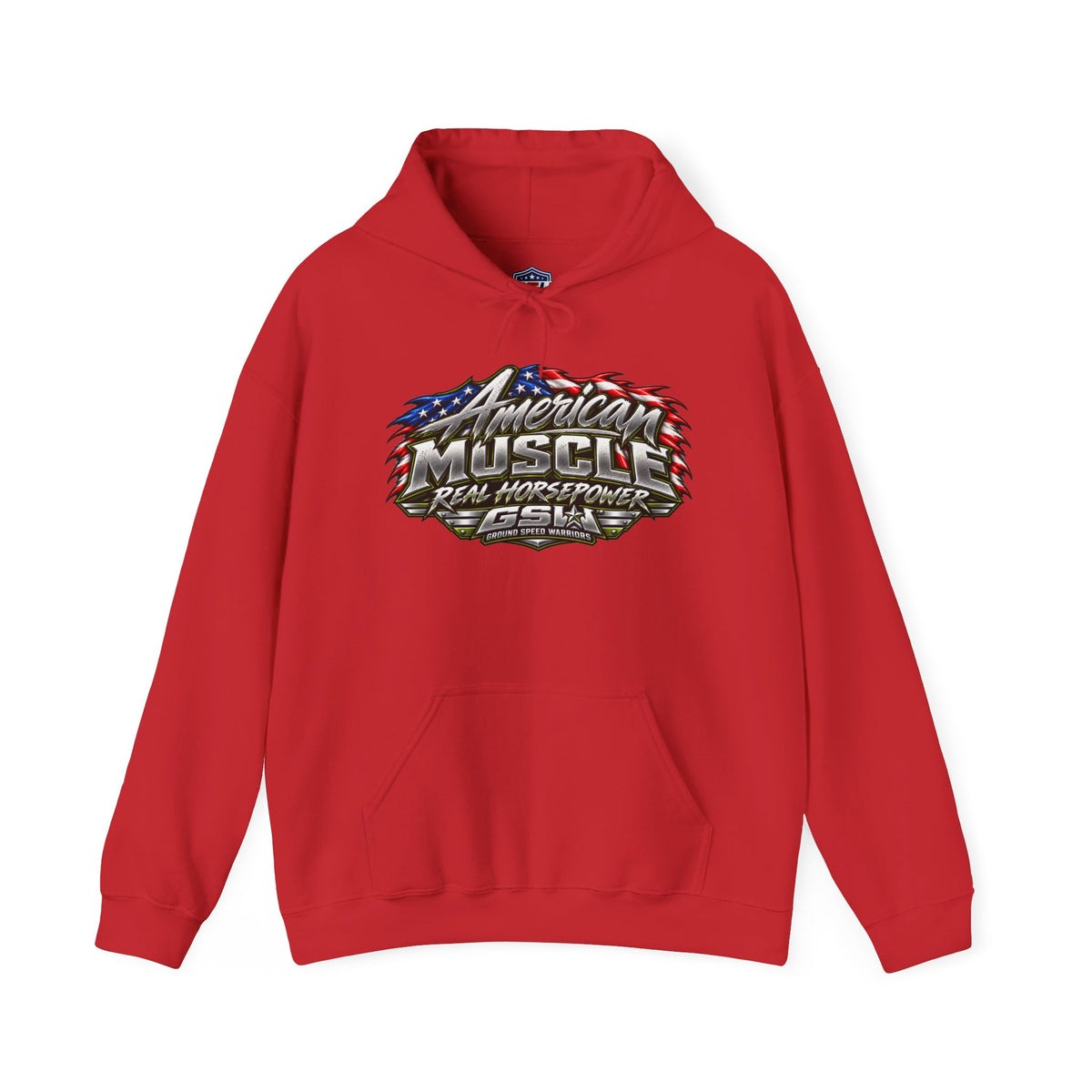 American Muscle Hoodie — 'Real Horsepower' Patriotic Car Enthusiast Sweatshirt