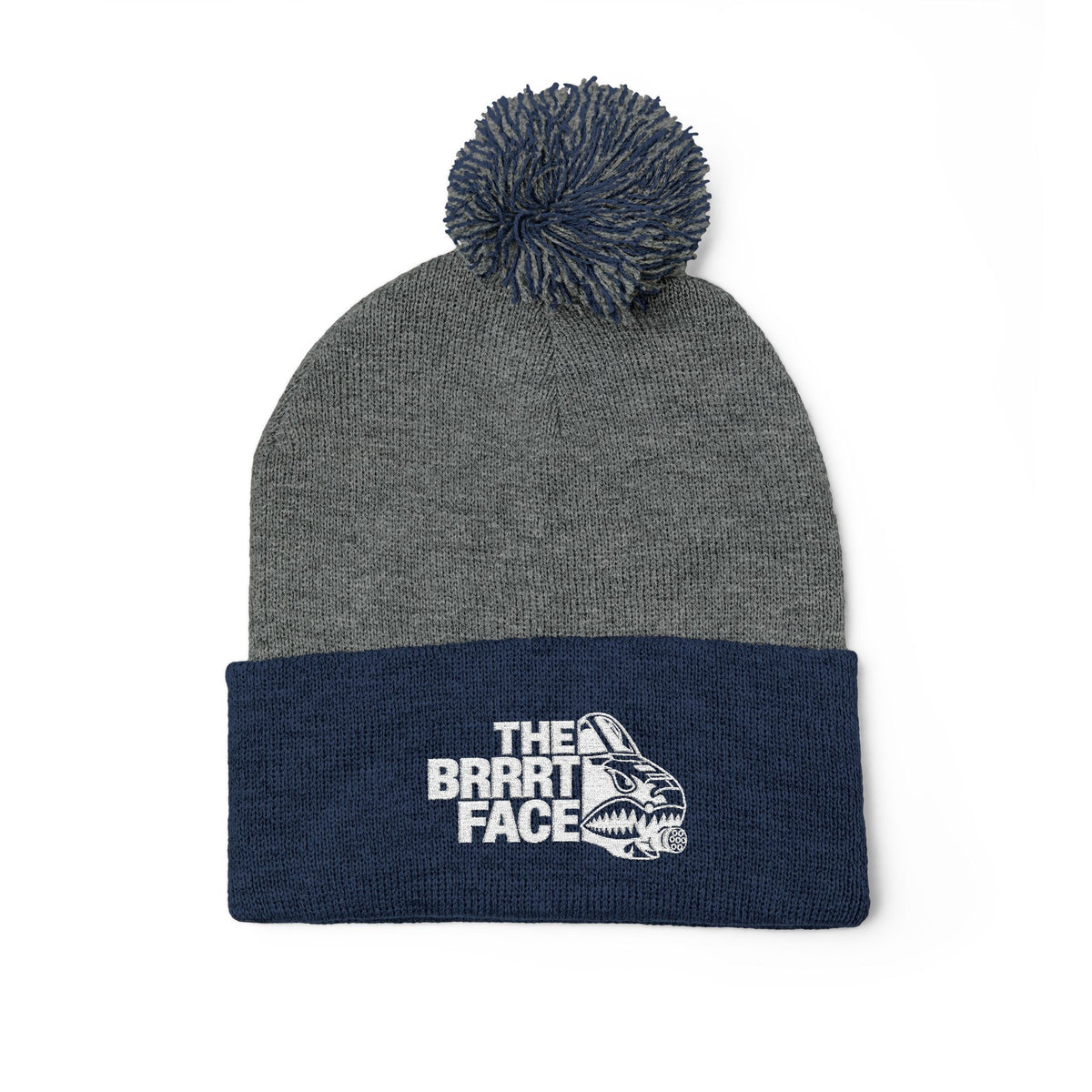 The BRRRT Face - Embroidered Pom-Pom Beanie