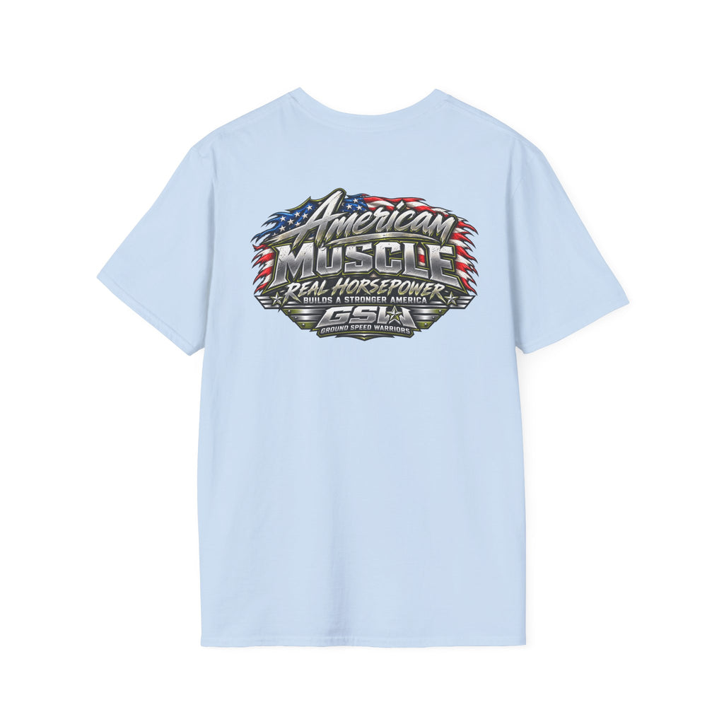 T-Shirt — American Muscle Patriotic Racing Tee ("American Muscle" Graphic)