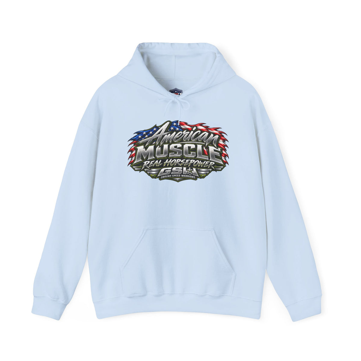 American Muscle Hoodie — 'Real Horsepower' Patriotic Car Enthusiast Sweatshirt