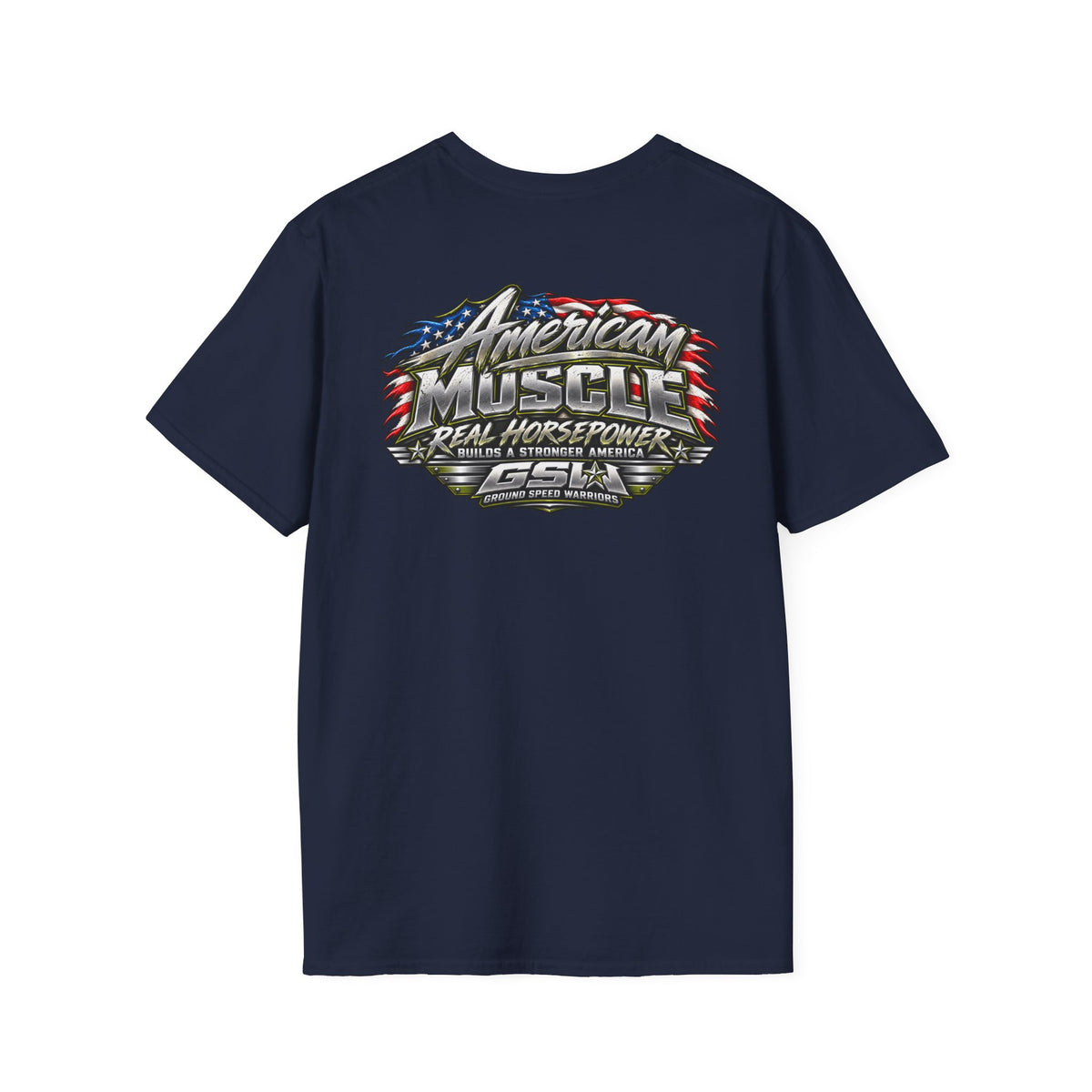 T-Shirt — American Muscle Patriotic Racing Tee ("American Muscle" Graphic)