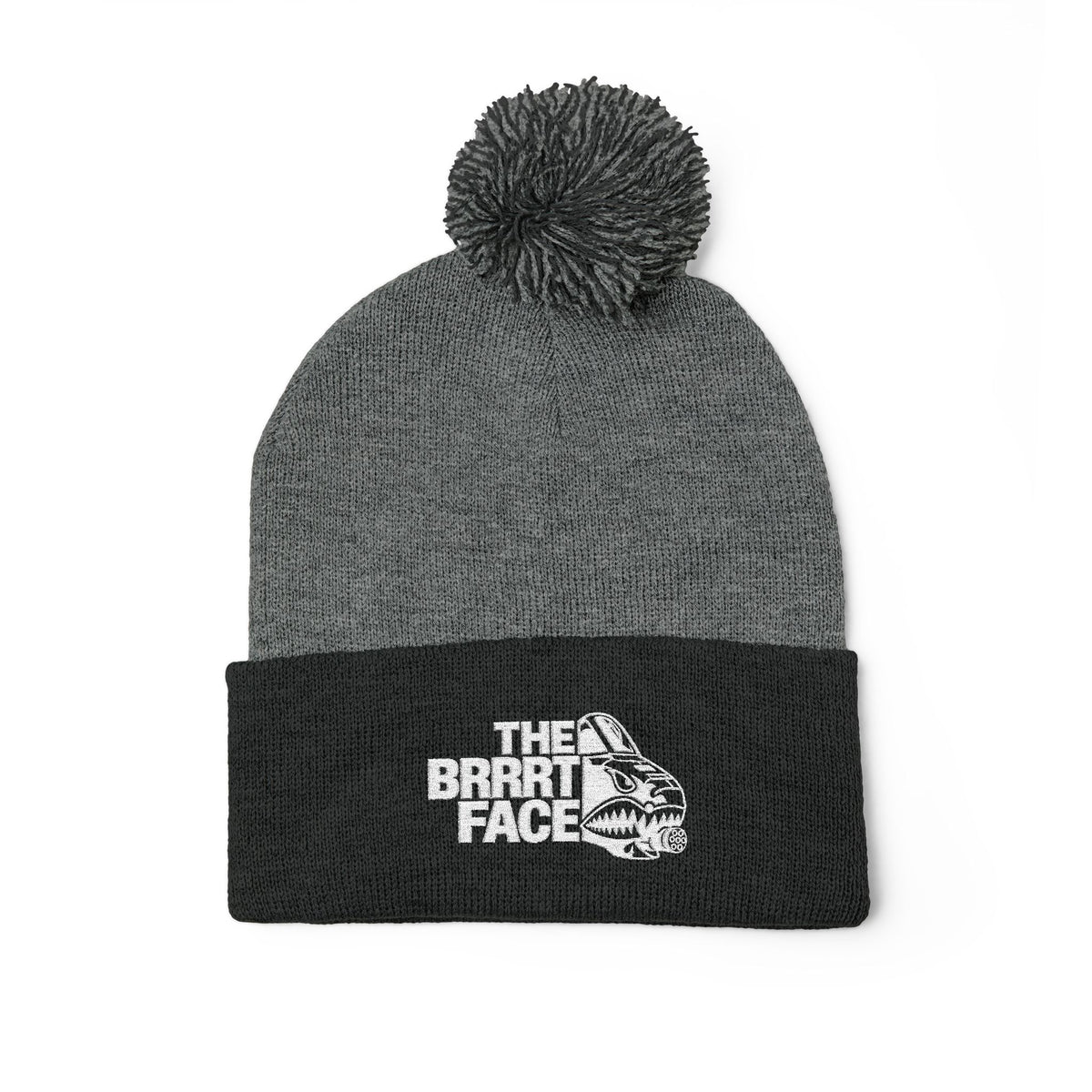 The BRRRT Face - Embroidered Pom-Pom Beanie