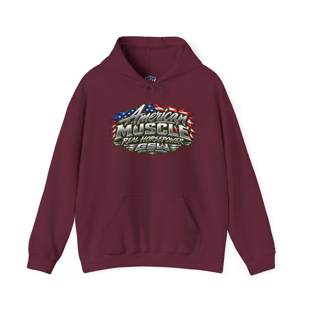 American Muscle Hoodie — 'Real Horsepower' Patriotic Car Enthusiast Sweatshirt