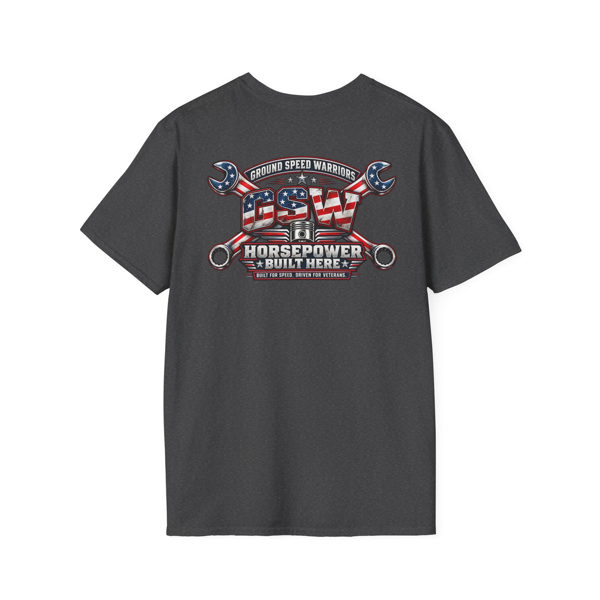 Horsepower Built Here American Flag Garage T-Shirt