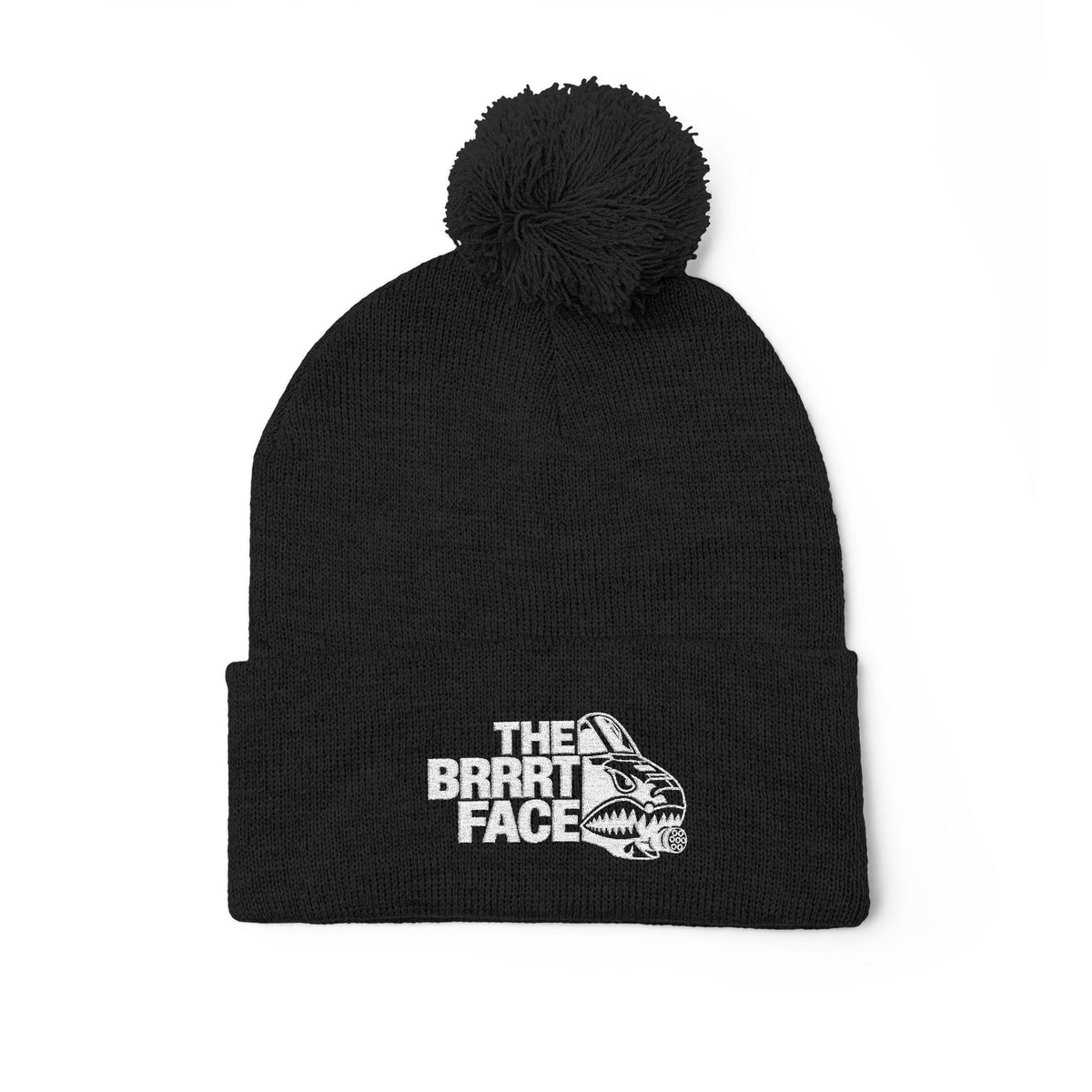 The BRRRT Face - Embroidered Pom-Pom Beanie
