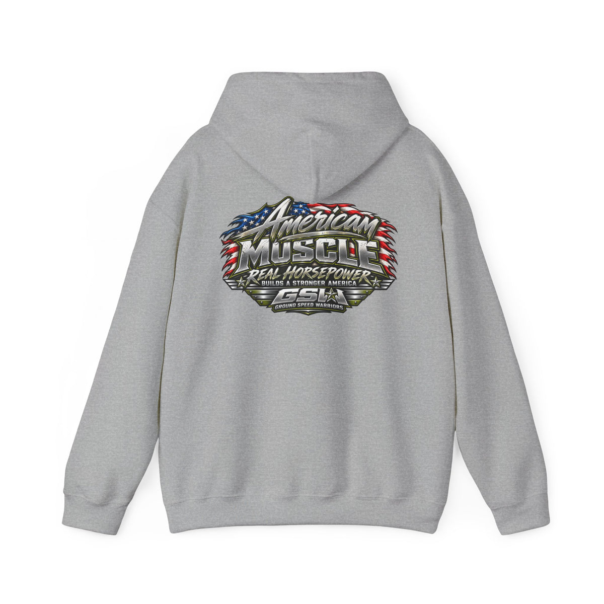 American Muscle Hoodie — 'Real Horsepower' Patriotic Car Enthusiast Sweatshirt