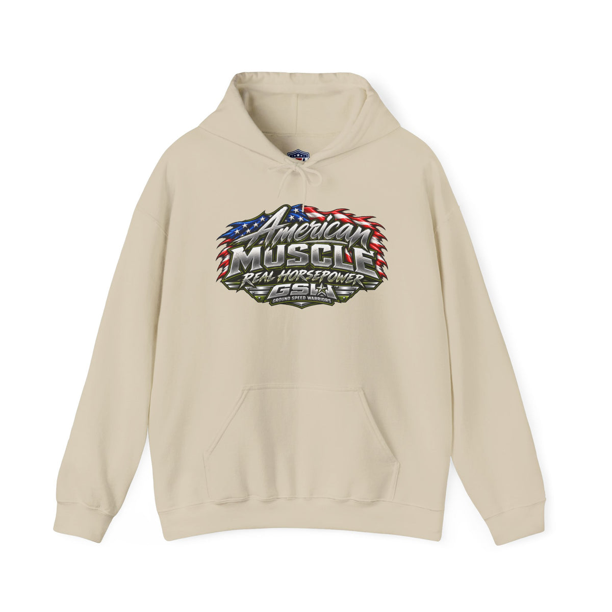 American Muscle Hoodie — 'Real Horsepower' Patriotic Car Enthusiast Sweatshirt