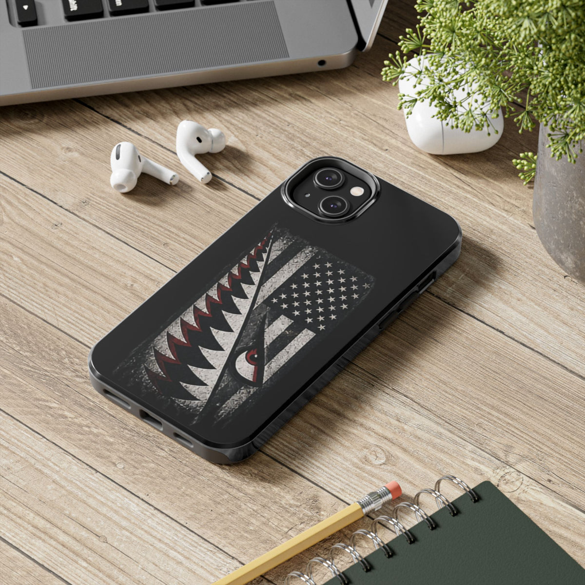 Distressed American Flag with A10 Shark Face Phone Case