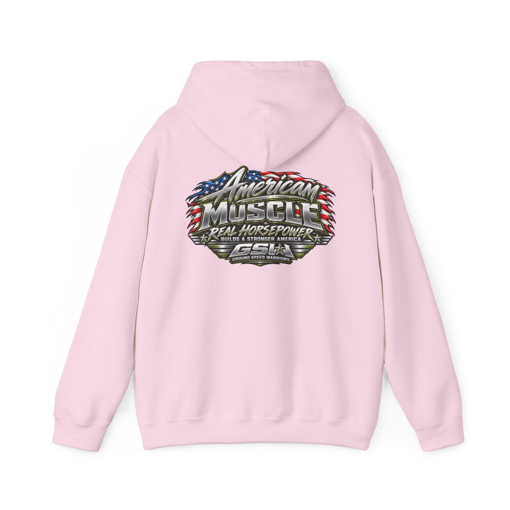 American Muscle Hoodie — 'Real Horsepower' Patriotic Car Enthusiast Sweatshirt