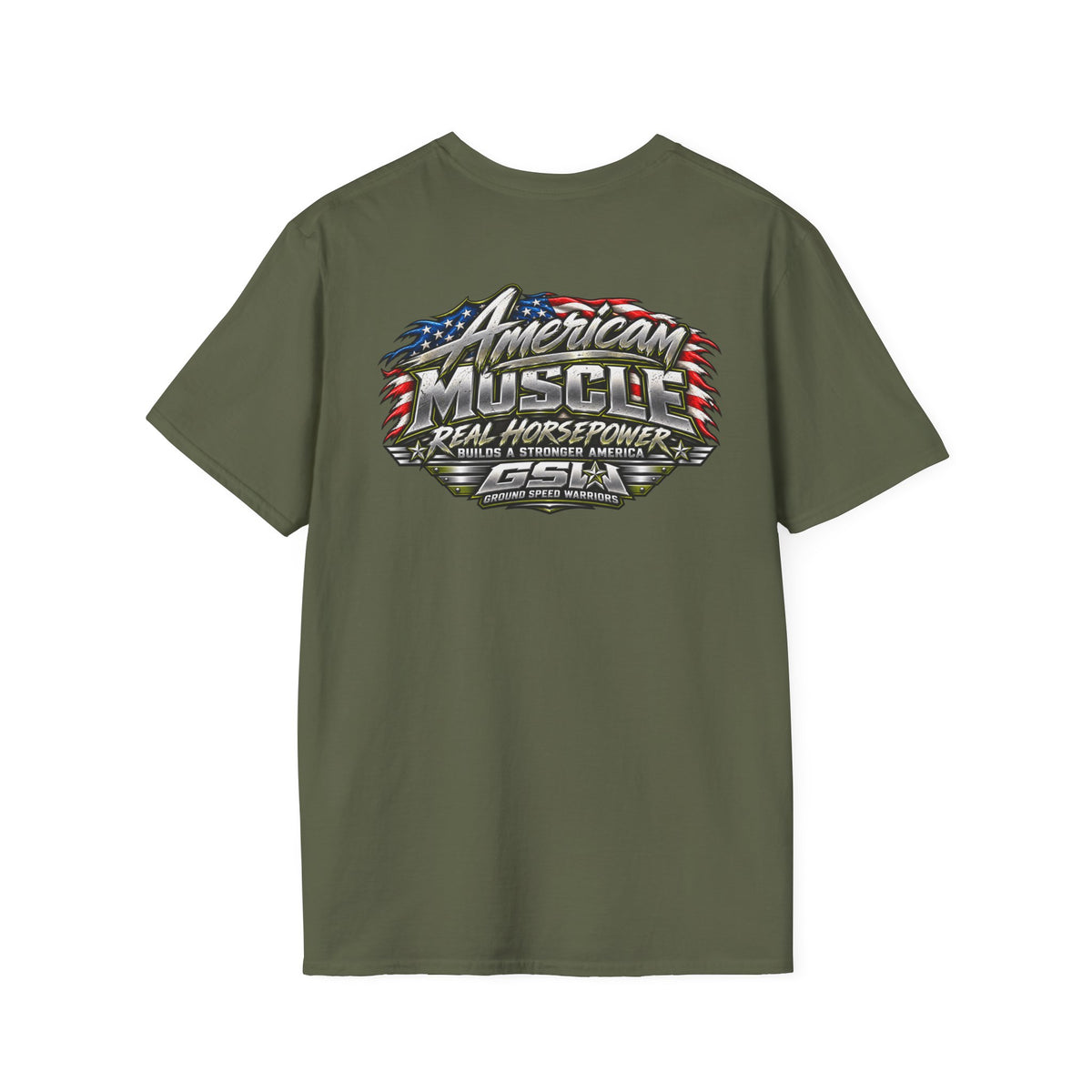 T-Shirt — American Muscle Patriotic Racing Tee ("American Muscle" Graphic)